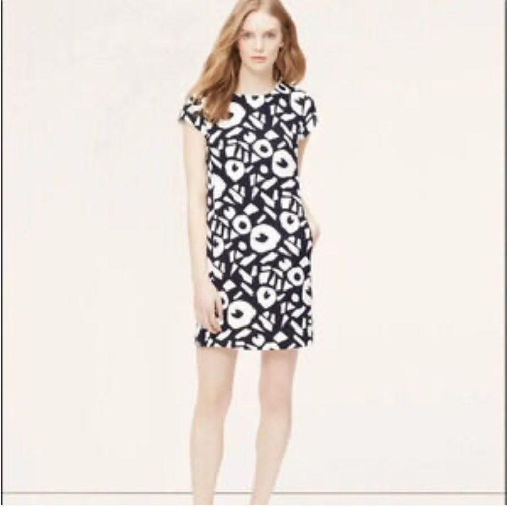 LOFT Monochrome Graphic Dress with the coolest front pockets- mod and cute